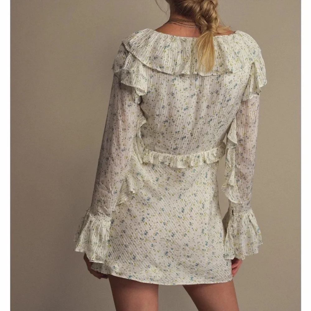 Free People Sweetest Thing Mini Dress sweet floral cream blue ruffle 8 new